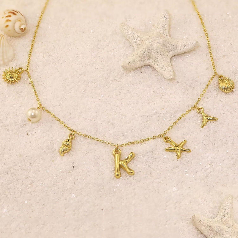 Wholesale Marine Starfish Shell Conch Letter Pendant Necklace - Summer Beach Jewelry Accessory for Boutique Resale