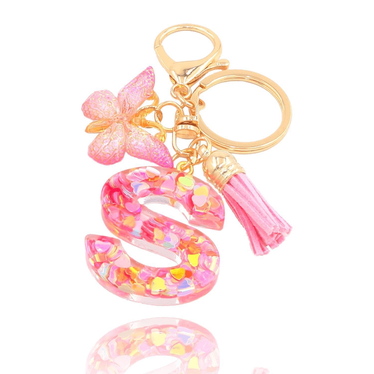 Wholesale Pink letter butterfly tassel keychain