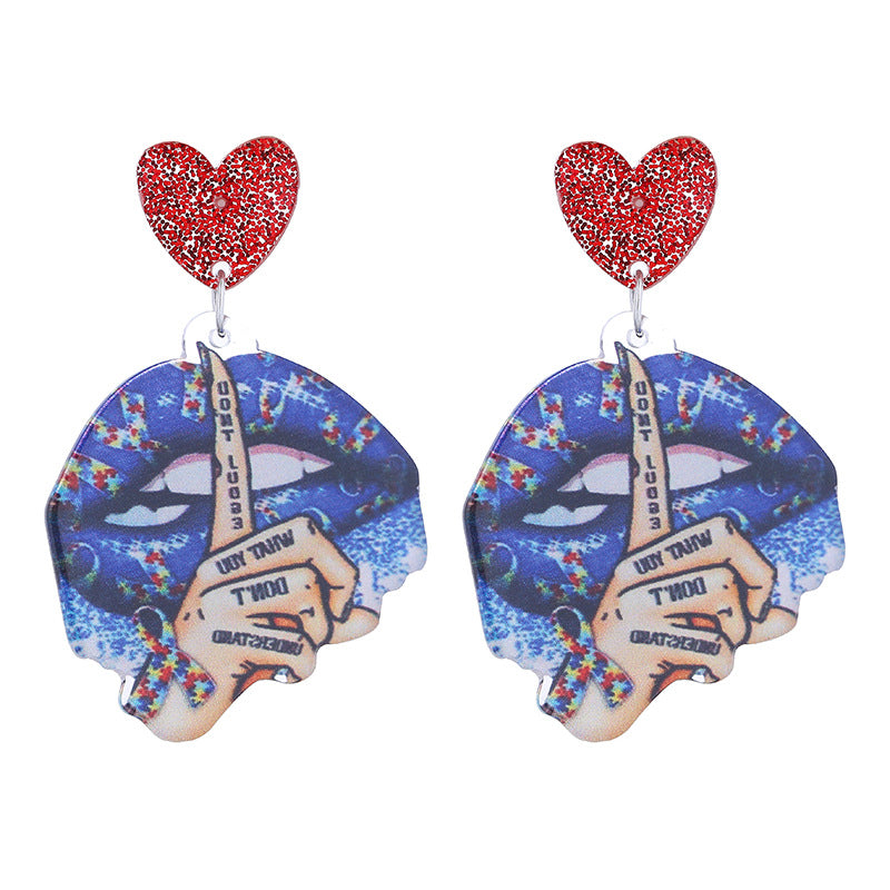 Wholesale Valentine's Day Double-sided Printed Hug Sexy Lips Earrings