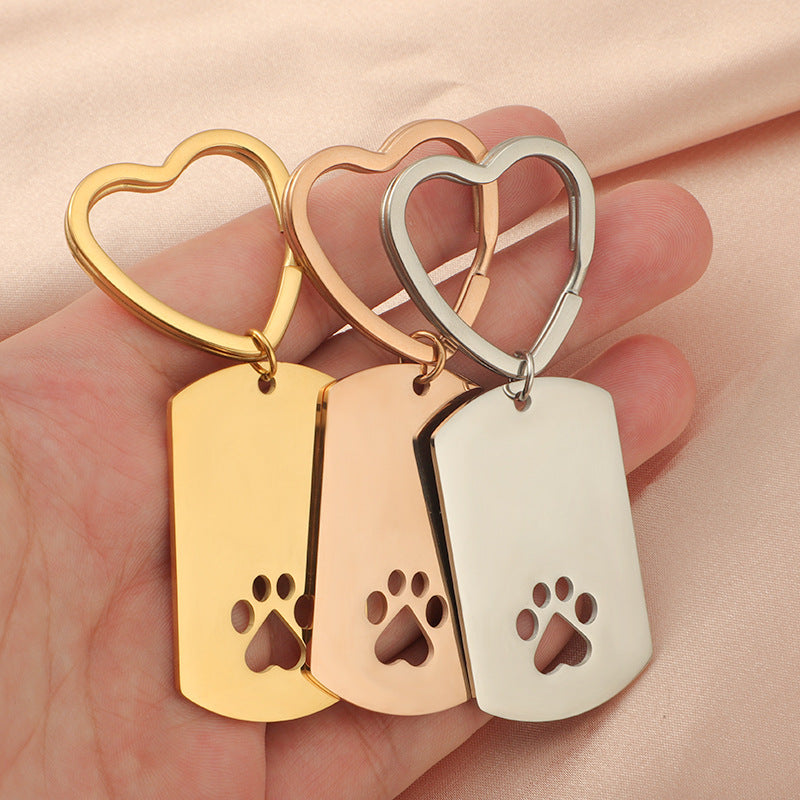 Wholesale Stainless Steel Hollow Dog Paw Keychain