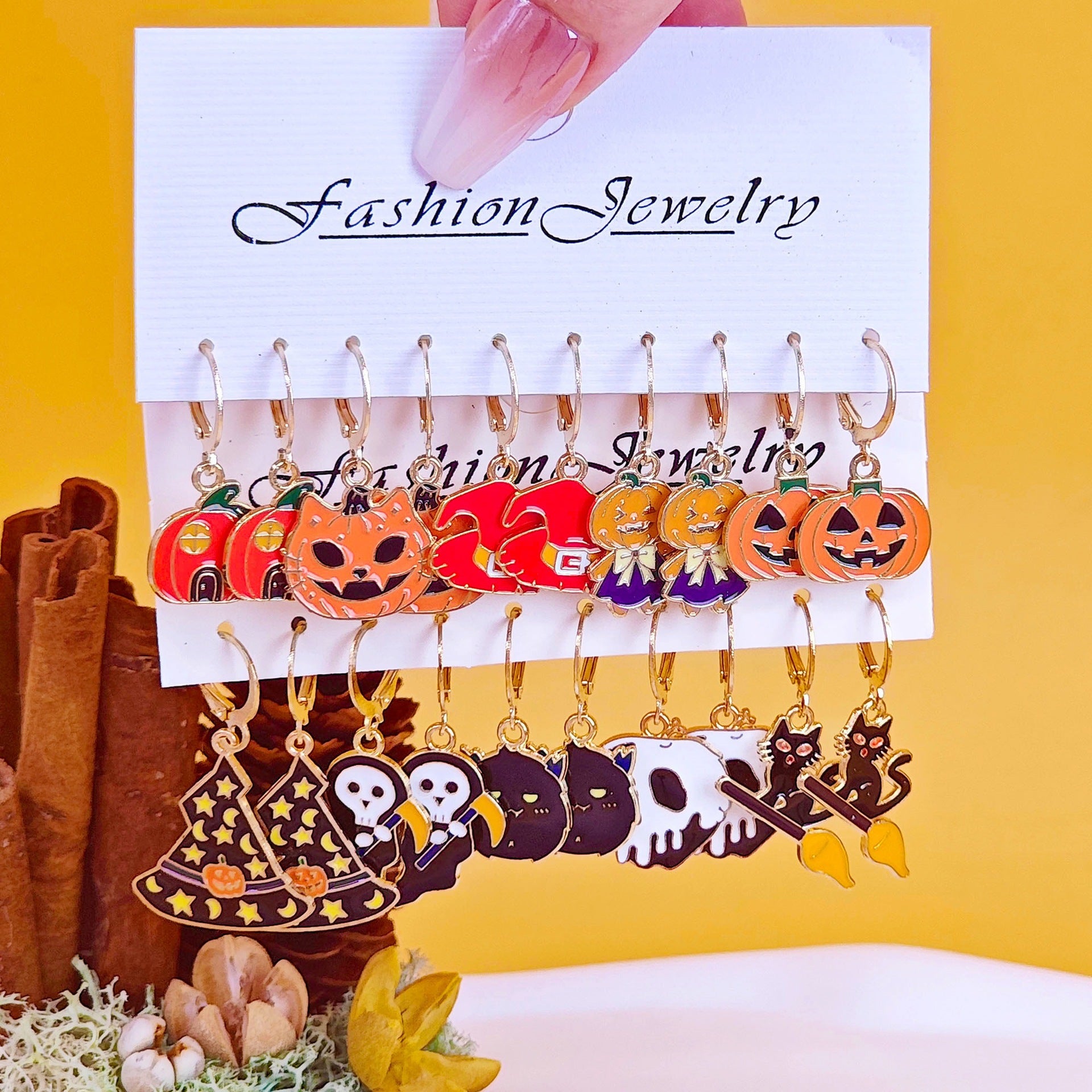 Wholesale 10pcs Halloween Ghost Demon Pumpkin Oil Drop Earrings Set ACC-ES-TianShe008