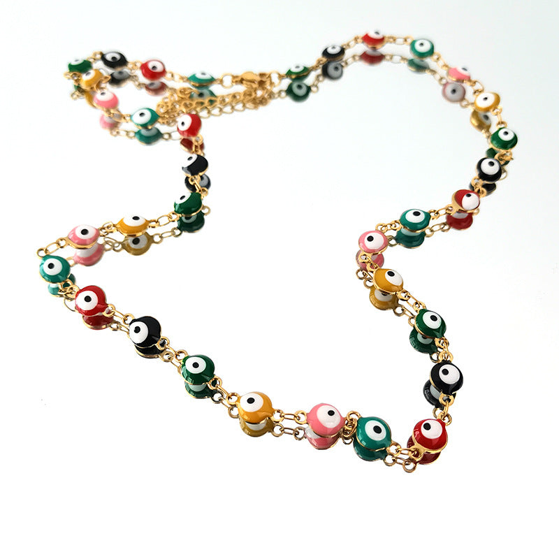 Wholesale Demon Eye Colorblock 18K Titanium Steel Bracelet Necklaces ACC-BT-GuDi001