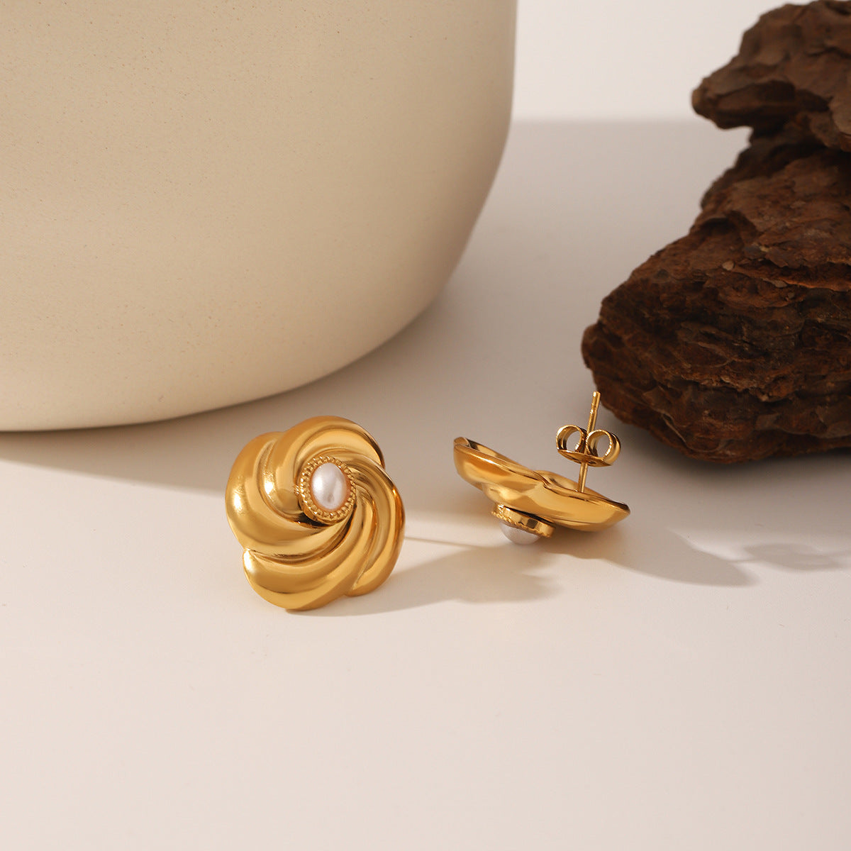 Wholesale  Stainless Steel 18K Gold Thread Flower Earrings