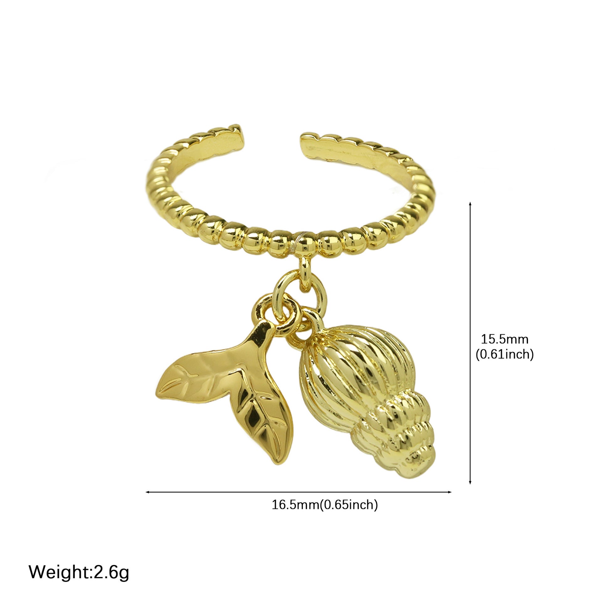 Wholesale  Brass  Beach Series Bohemian Starfish Conch Turtle Coconut Tree Opening Ring