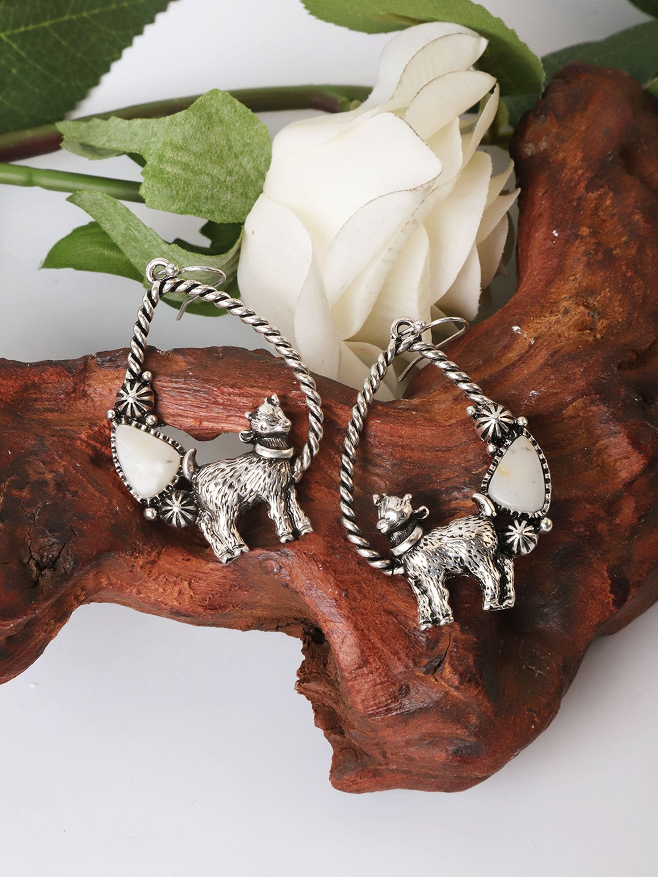 Wholesale Exaggerated Animal Retro Multi-color Turquoise Ancient Silver Earrings ACC-ES-Xilu005