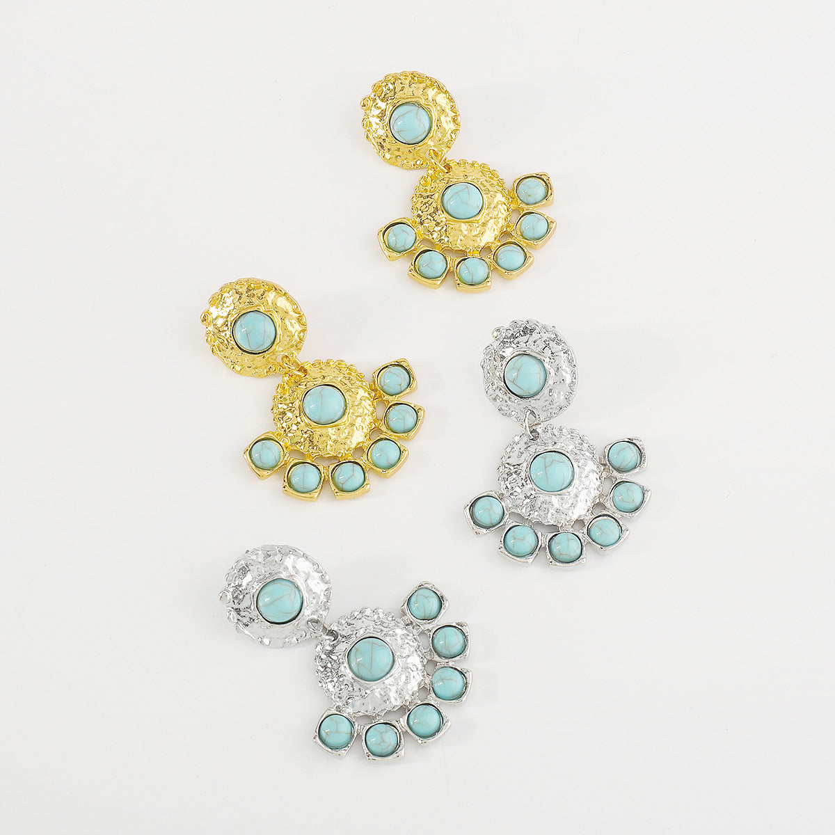 Wholesale Elegant Middle Alloy Earrings Court Turquoise Niche Middle Geometric Earrings