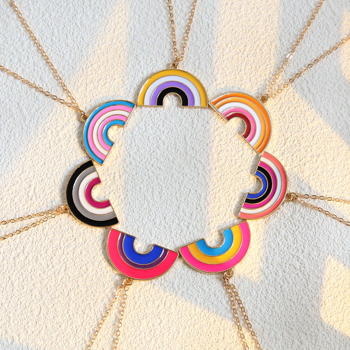 Wholesale Rainbow Color Heart Shaped Oil Drop Pendant Necklace ACC-NE-Zhey001