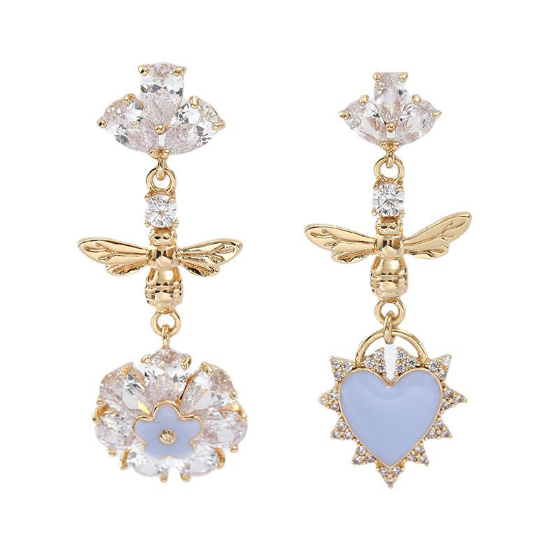 Wholesale Valentine's Day 925 Silver Needle Zircon Heart Shape Asymmetric Earrings