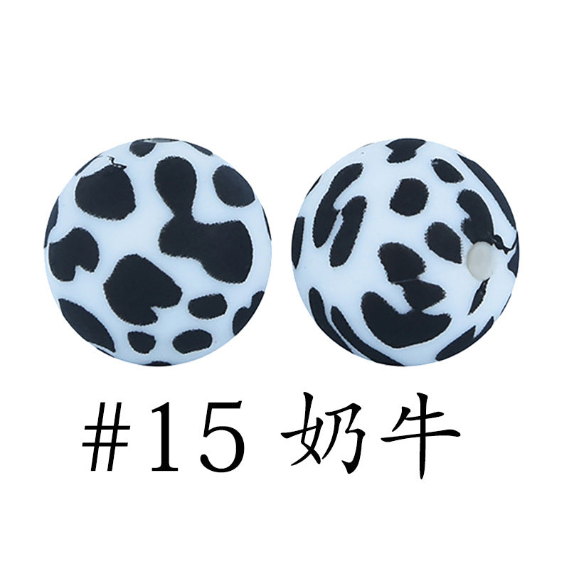 Wholesale 50pcs Western Style Leopard Skull Color Aztec Printed Silicone Balls Beads ACC-BDS-HeSheng007
