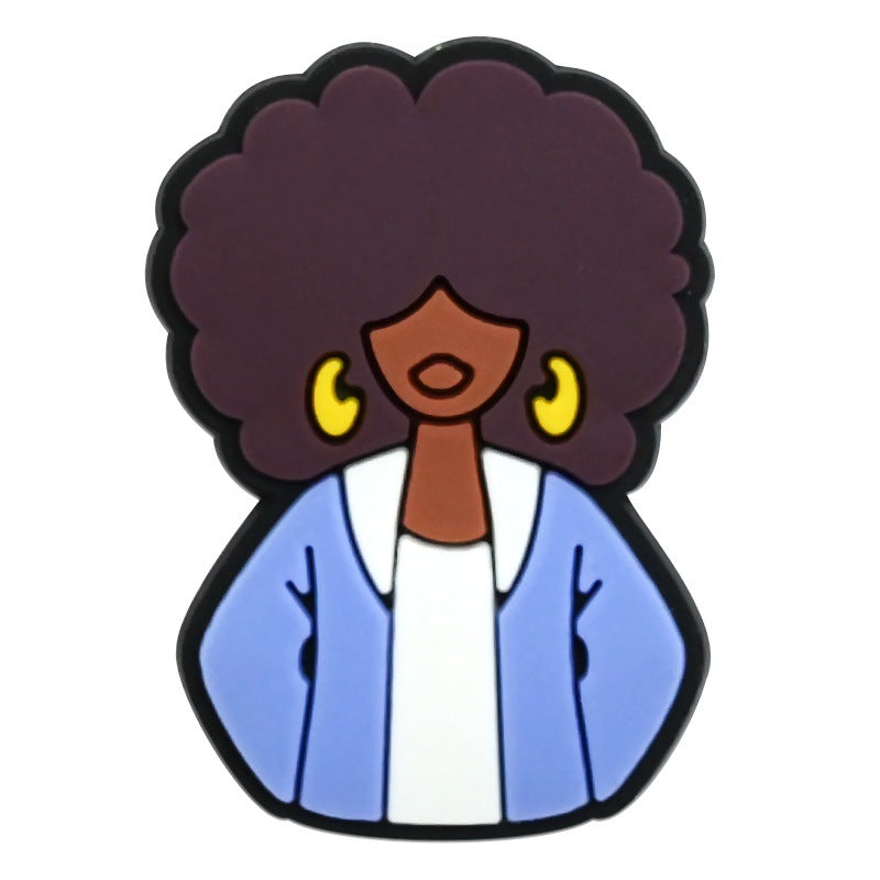 Wholesale Random 100pcs Black Girl Series  PVC Soft Rubber Shoe Buckle Decoration