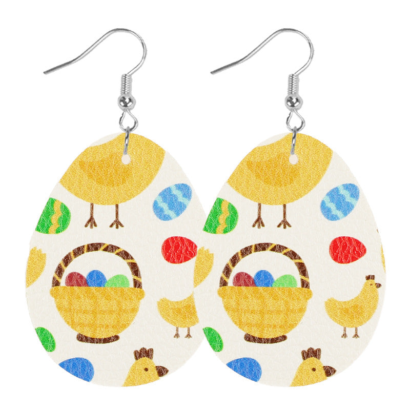 Wholesale  Easter Egg Rabbit Carrot Cute Cartoon Print Women's Leather Earrings