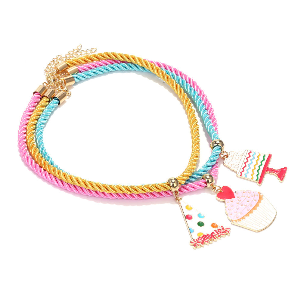 Wholesale Stacked Cake Hat Heart Pendant Set Necklace