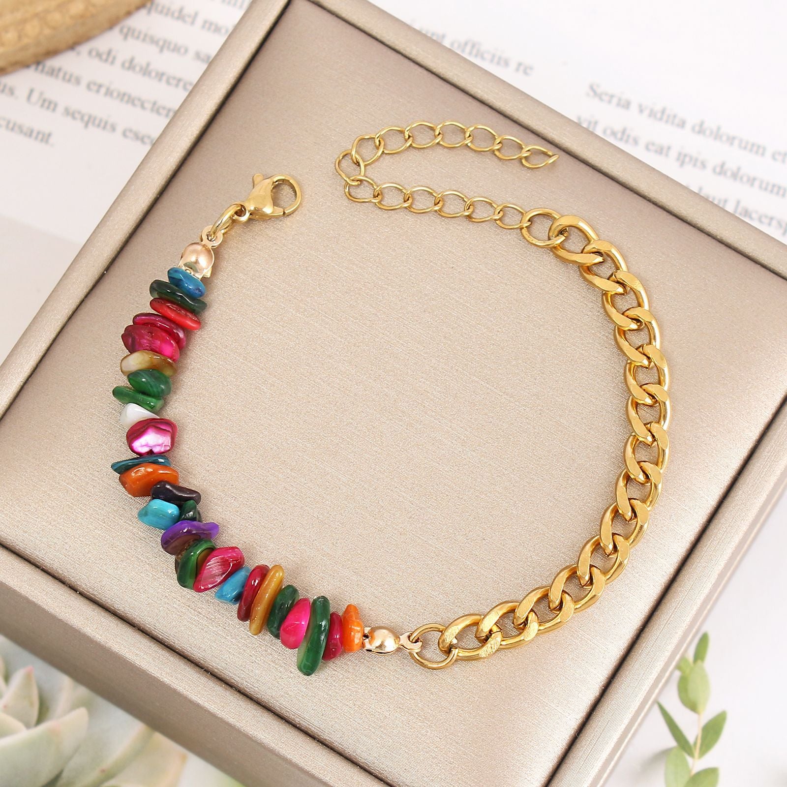 Wholesale Color Irregular Natural Shell Golden Stainless Steel Double Hand Bracelet