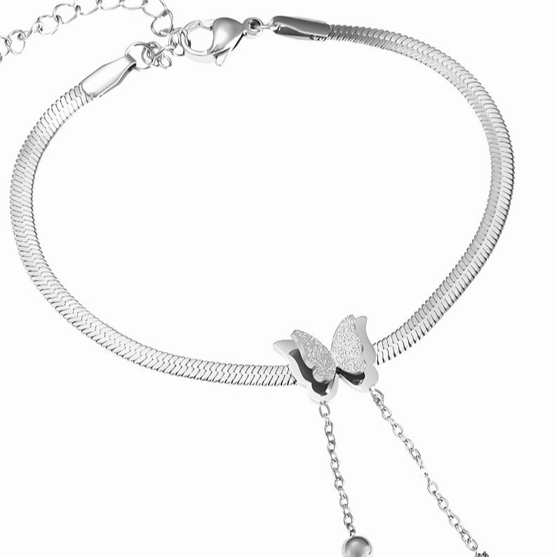 Wholesale Frosted Butterfly Tassel Titanium Steel Bracelet