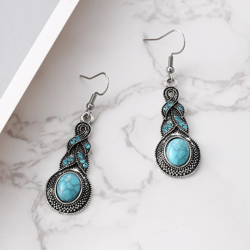 Wholesale Turquoise Earrings  Retro Bohemian Turquoise Diamond Earrings