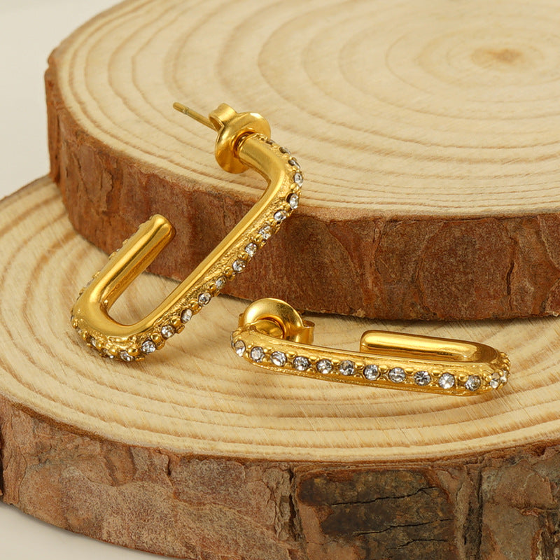 Wholesale gold-plated zircon titanium steel earrings