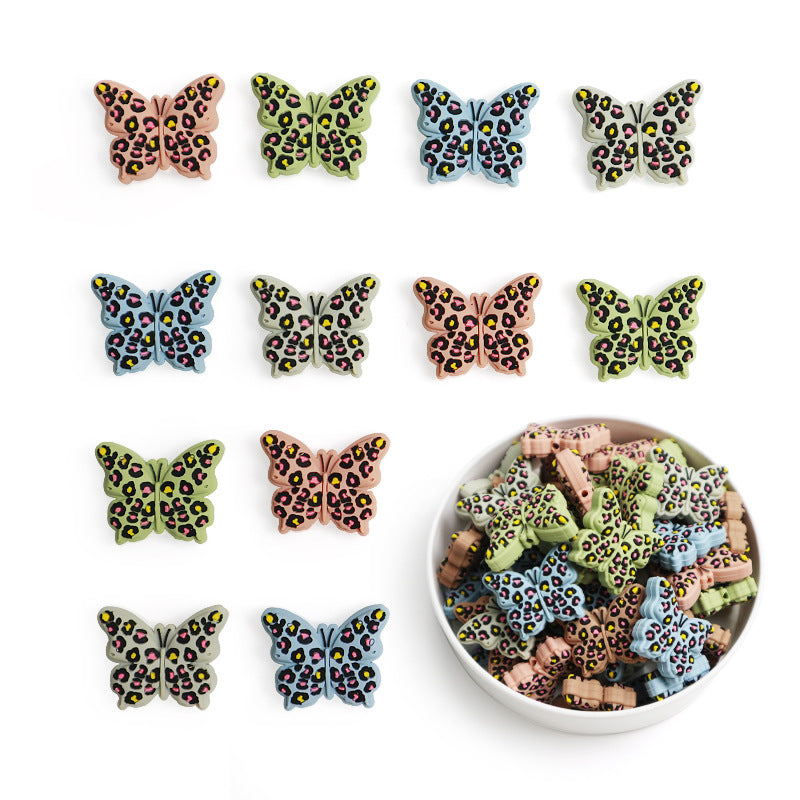 Wholesale 10pcs Leopard Print Butterfly Silicone Beads Focal Beads DIY Beading Accessories ACC-BDS-JIaHao011