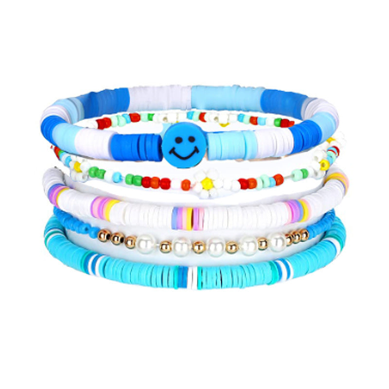 Wholesale Bohemian Retro Ethnic Style Colorful Polymer Clay Heart-shaped Pearl Bracelet ACC-BT-Chens004