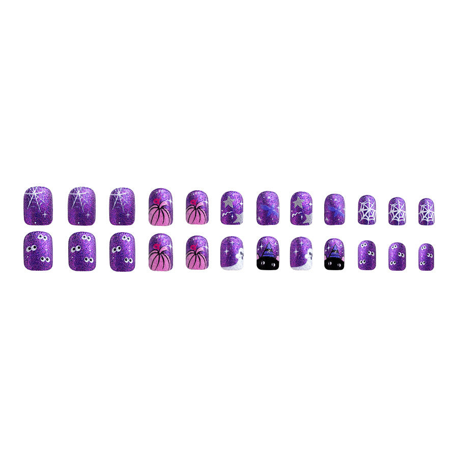 Wholesale 24 Pieces/box Halloween Short Purple Press-on Nails Kits Nail Stickers ACC-NS-GuaiXL116