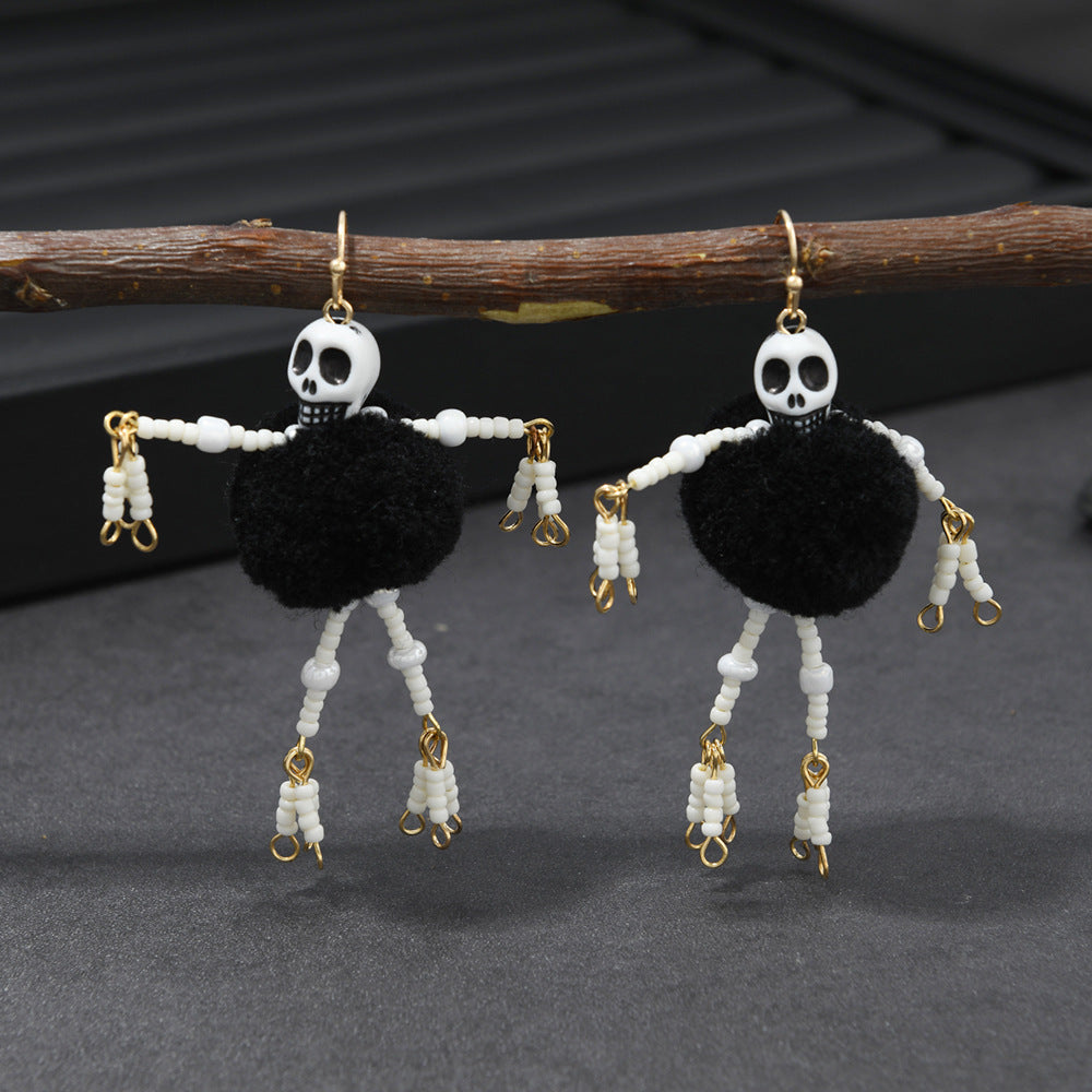 Wholesale Acrylic Skull Robot Dangle Earrings with Pom Poms Party Wear Jewelry Accessory