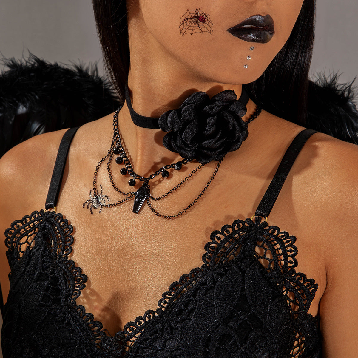Wholesale Gothic Style Black Lace Large Flower Necklace