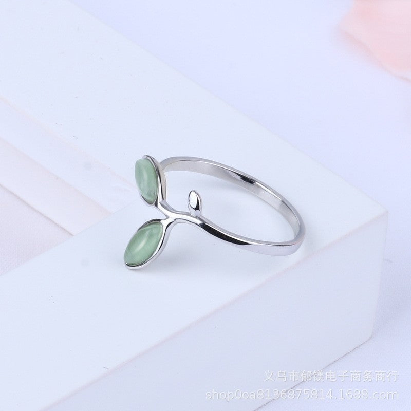 Wholesale alloy green leaf ring open adjustable ring