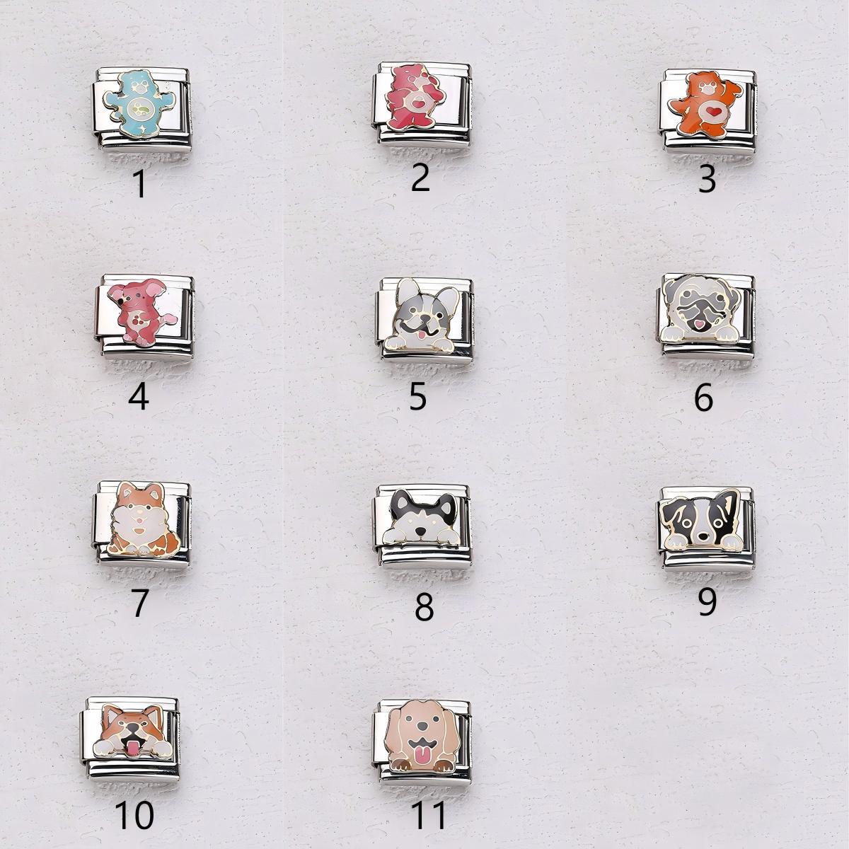 Wholesale 10pcs Italian Charm Bracelet 9mm DIY Splicing Cartoon Bear Pet Dog Stainless Steel Composable Bracelet