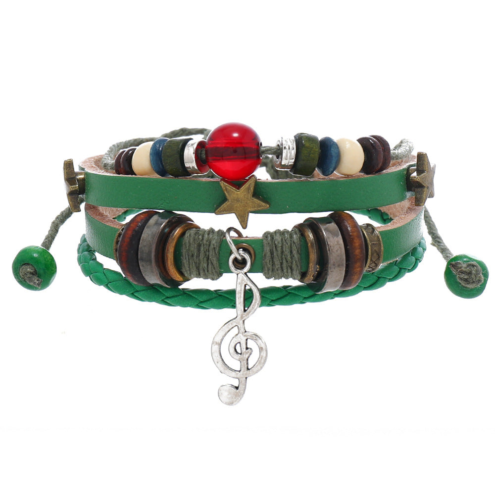 Wholesale Beaded Braided Vintage Bracelet Alloy Musical Note Cowhide Leather Bracelet Miyuki ACC-BT-Saih001