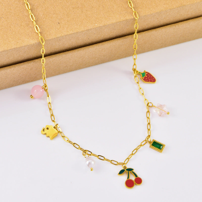 Wholesale cherry pendant necklace  multi-element strawberry pearl clavicle chain