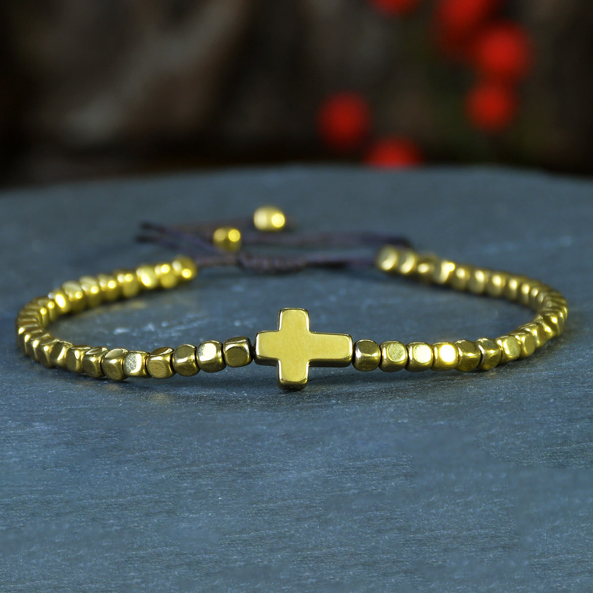 Wholesale  Cross Gold Bead Bracelet Stacked Style Fashion Accessory for Everyday Wear