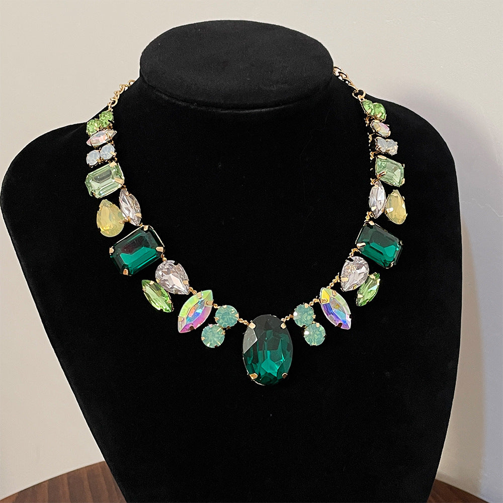 Wholesale Full Diamond Colored Gemstone Light Luxury Necklaces ACC-NE-Jicai001