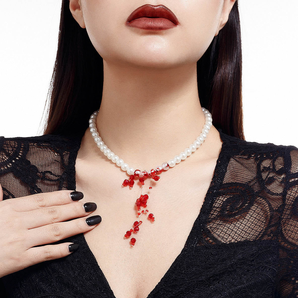 Wholesale Gothic Pearl Necklace  Blood Drops Tassel Crystal Clavicle Chain