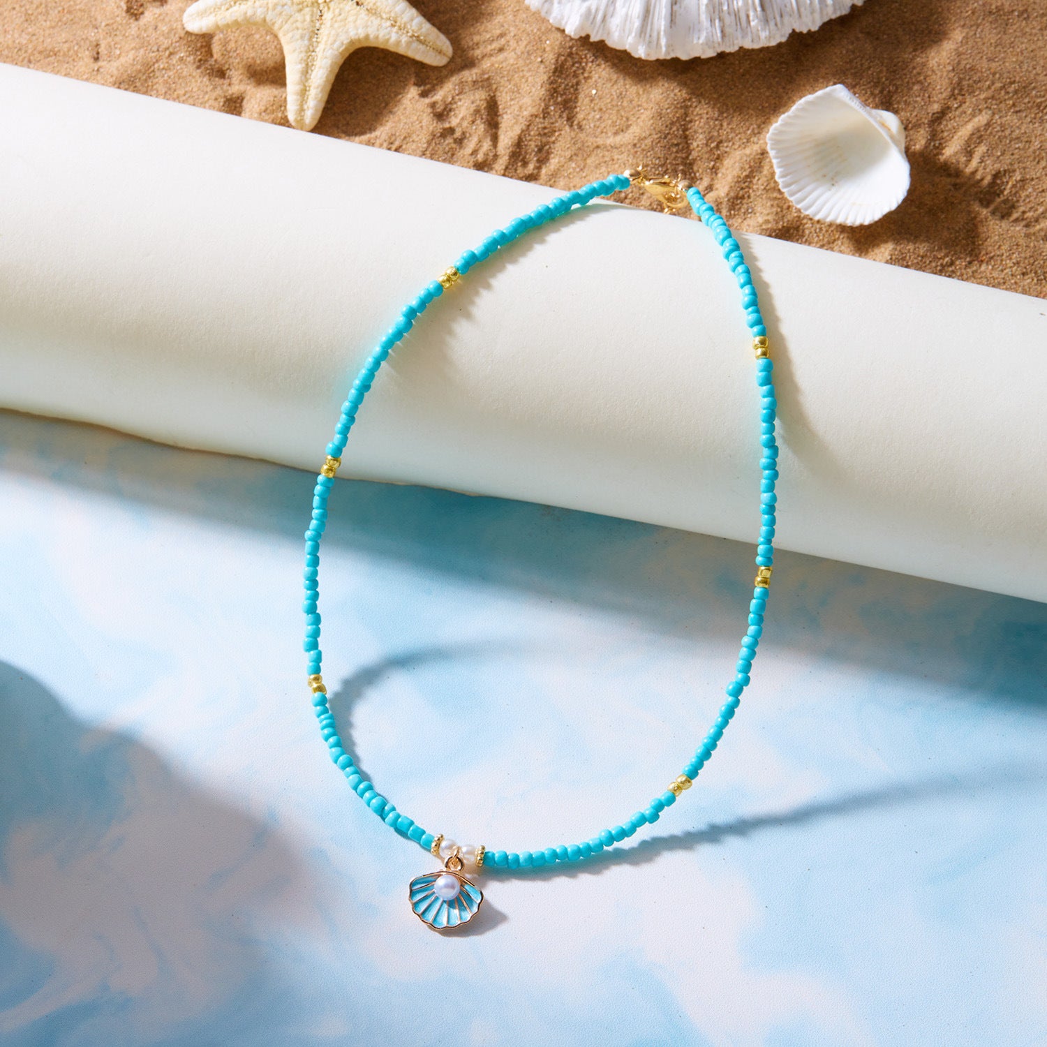 Wholesale summer rice beads necklace  shell rice beads short necklace