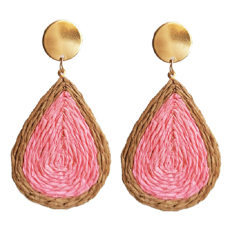 Wholesale 2 pairs/ pack woven rattan earrings drop-shaped earrings