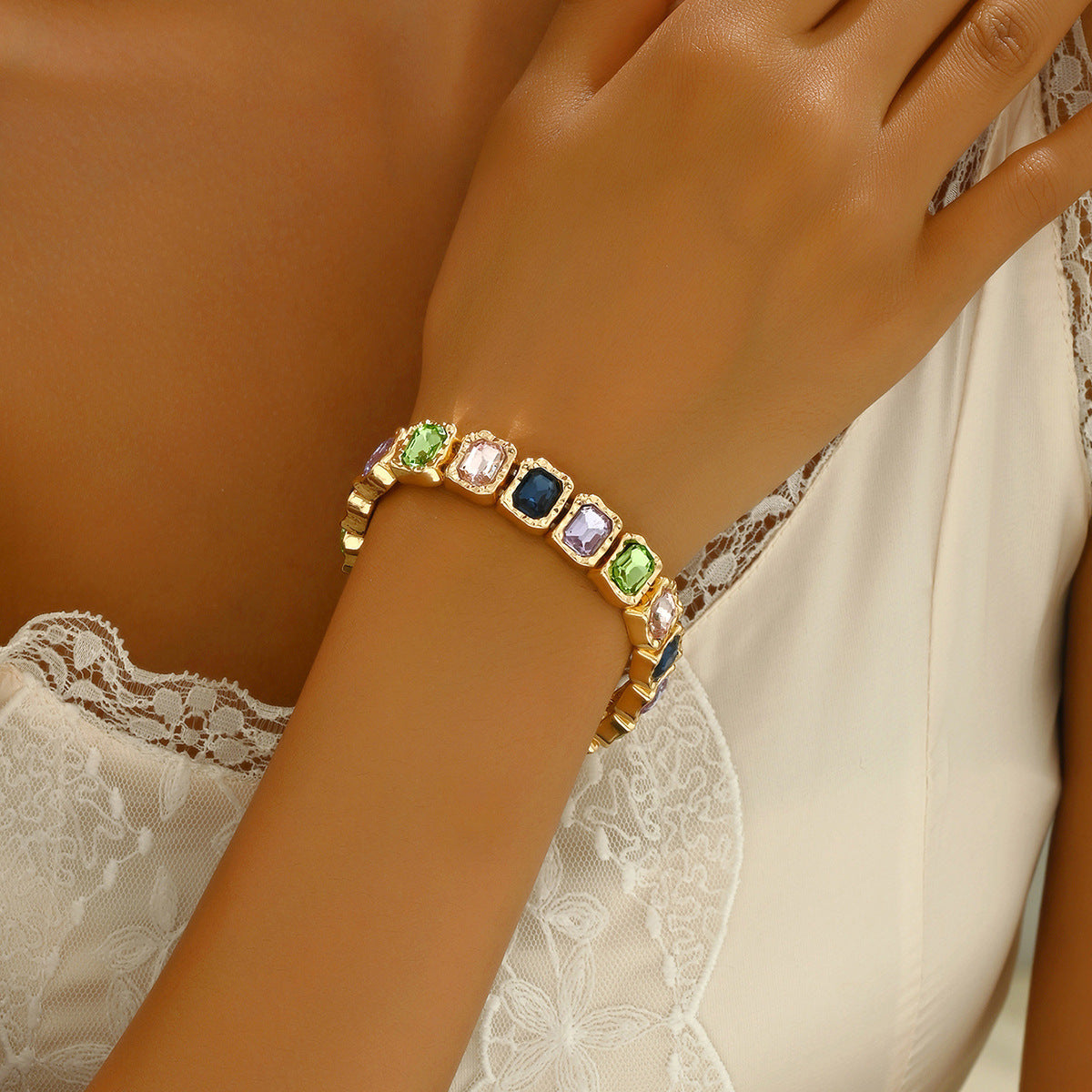 Wholesale  alloy color square diamond temperament bracelet