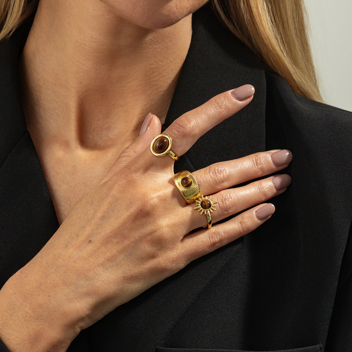 Wholesale  vintage  micro-set gemstone tiger eye ring