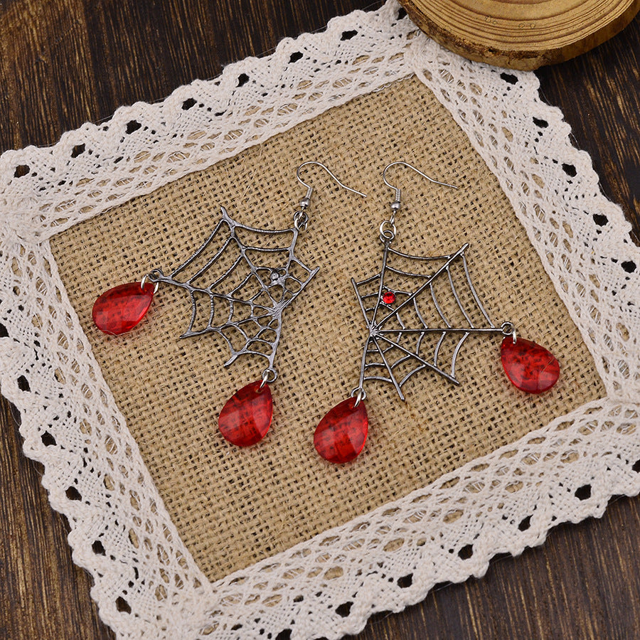 Wholesale Vintage Punk  Web Gem Pendant Earrings Zinc Alloy Gunmetal Black  Jewelry Accessory