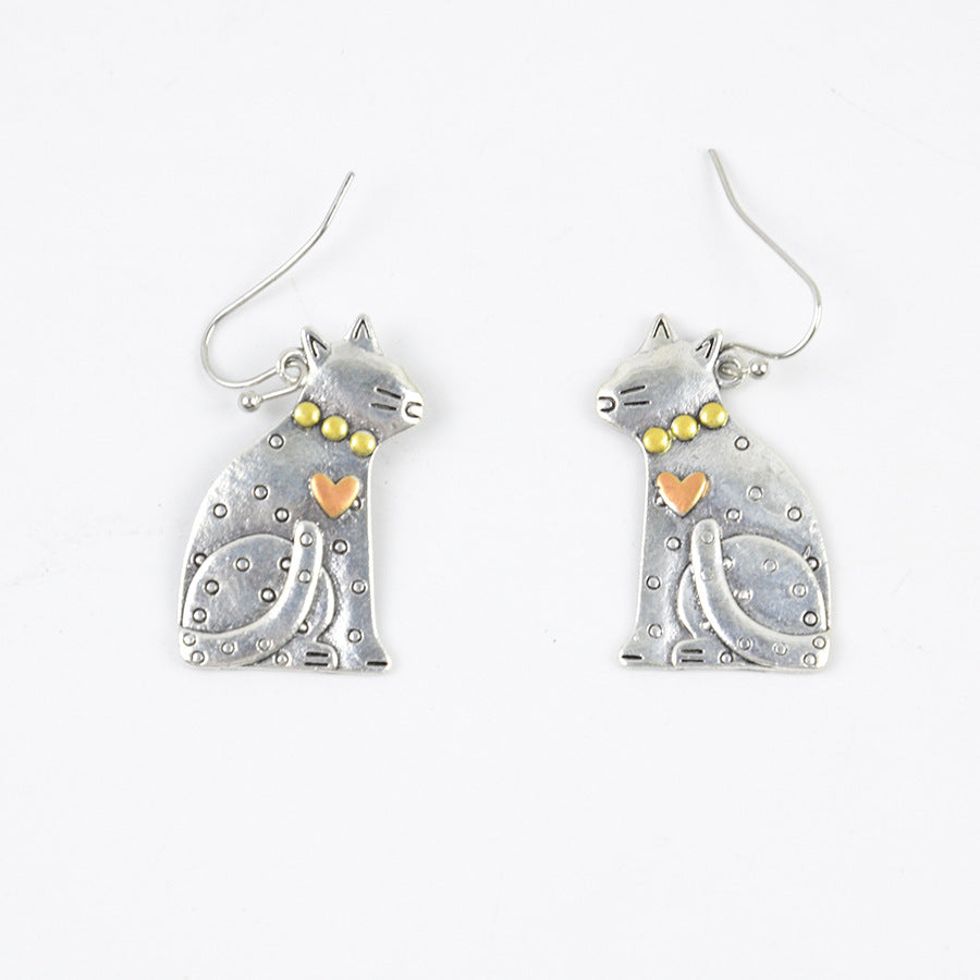 Wholesale Antique Silver Cat Earrings Cute Pet Shape Boutique Jewelry Accessory For Gift And Resale