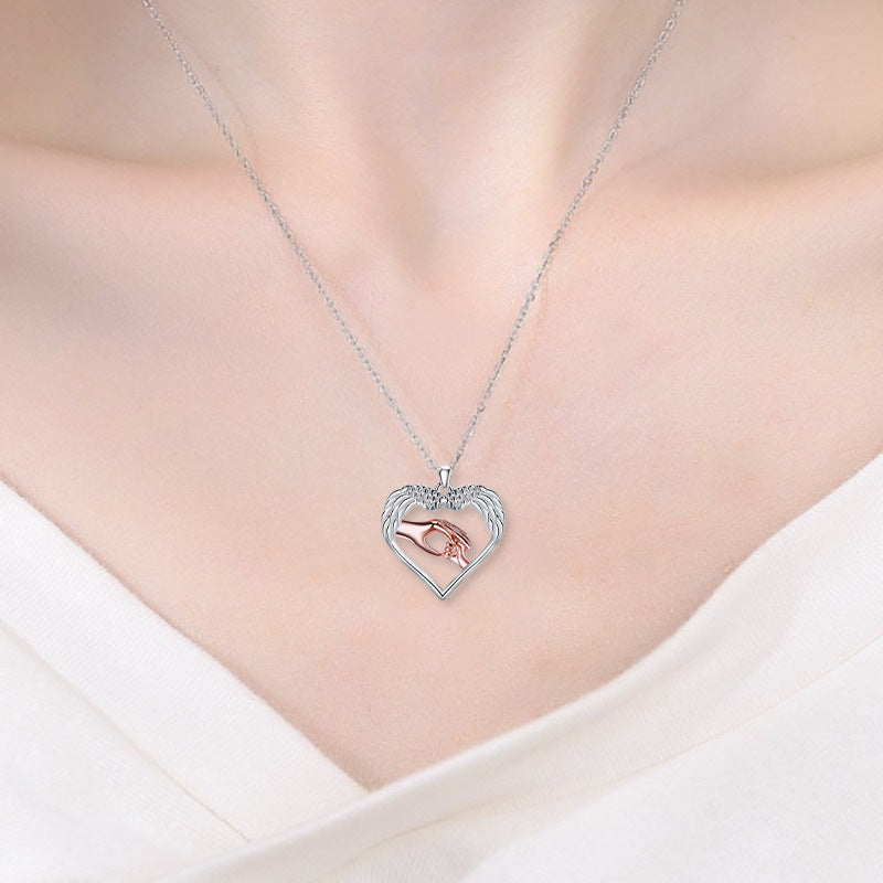 Wholesale  Angel Wings Pendant Mother Plot Heart Necklace