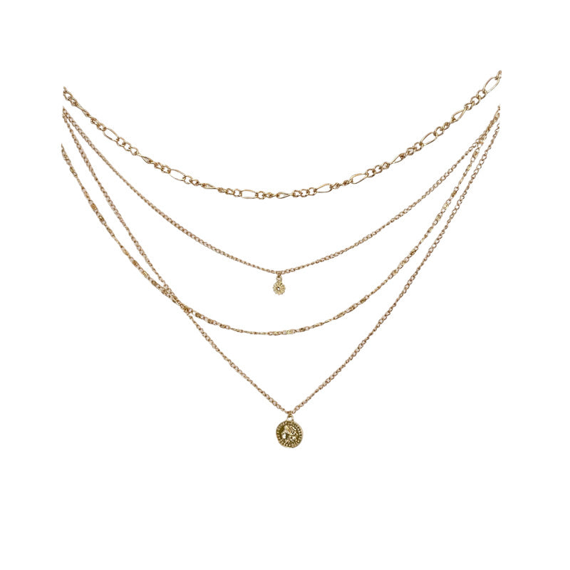 Wholesale Fashion Zinc Alloy Portrait Coin Pendant Necklace,  Stylish Layered Chain Jewelry Accessory