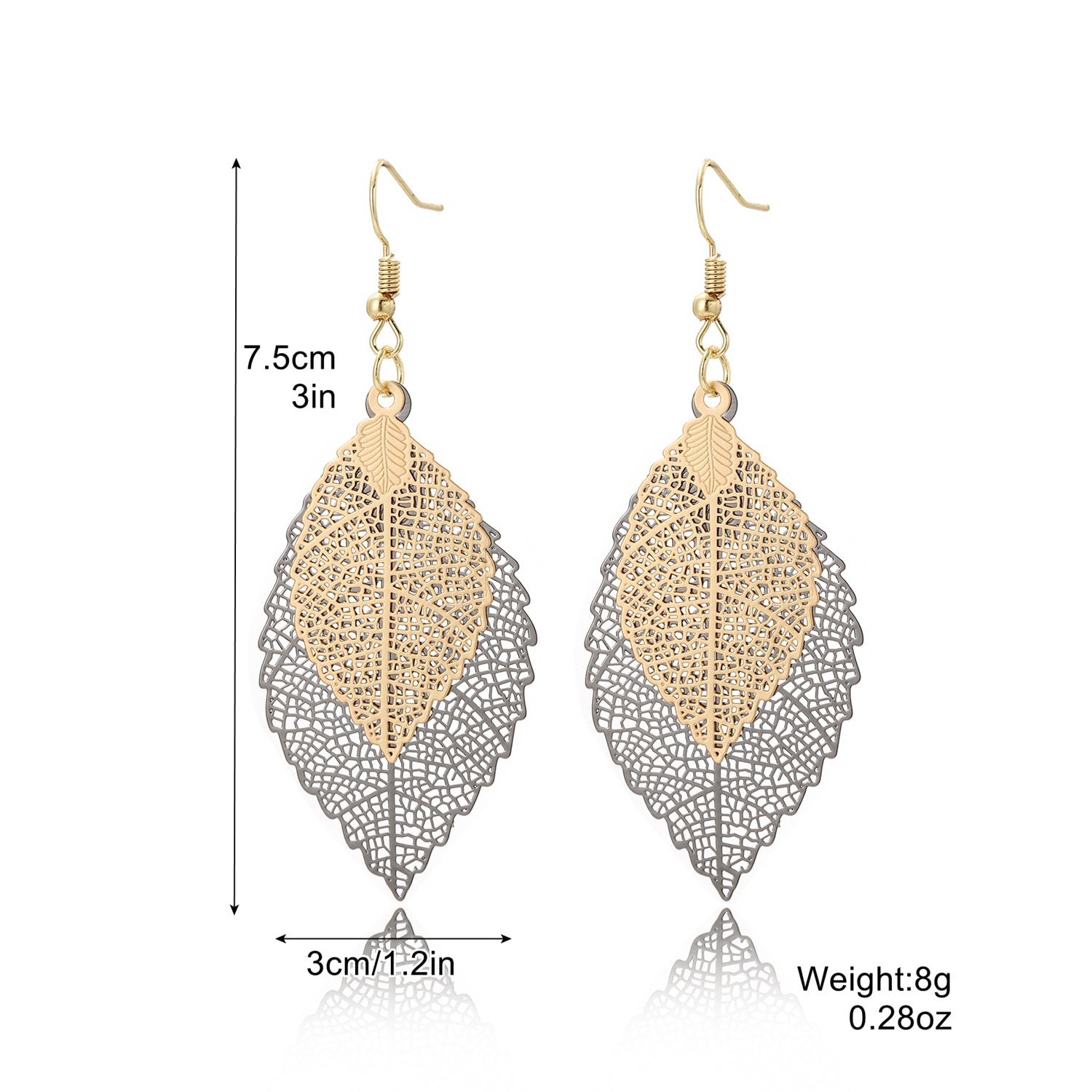 Wholesale Vintage Leaf Earrings Gold Double Layer Hollow Leaf Earrings ACC-ES-ManYi010
