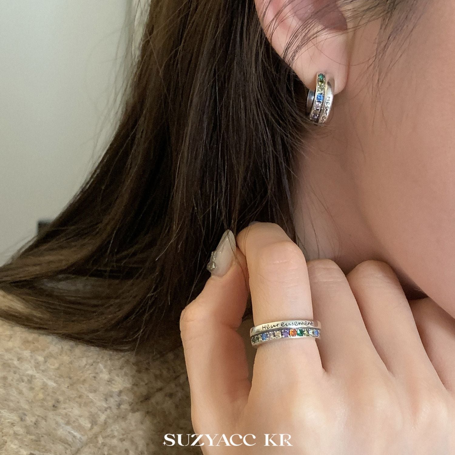 Wholesale S925 Sterling Silver Rainbow Passepartout Ring