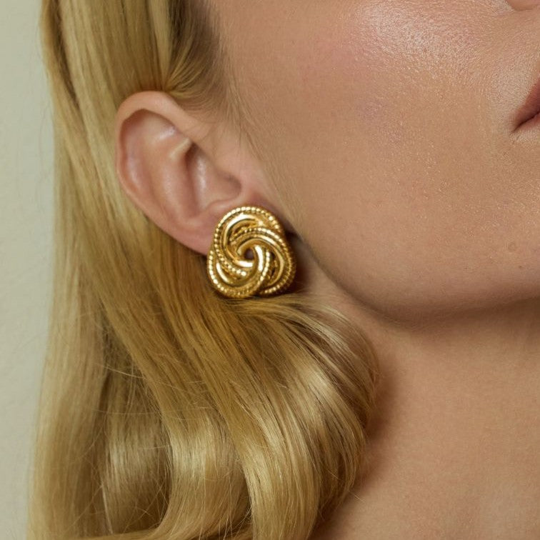 Wholesale  18k gold irregular vortex earrings three-ring winding thread earrings