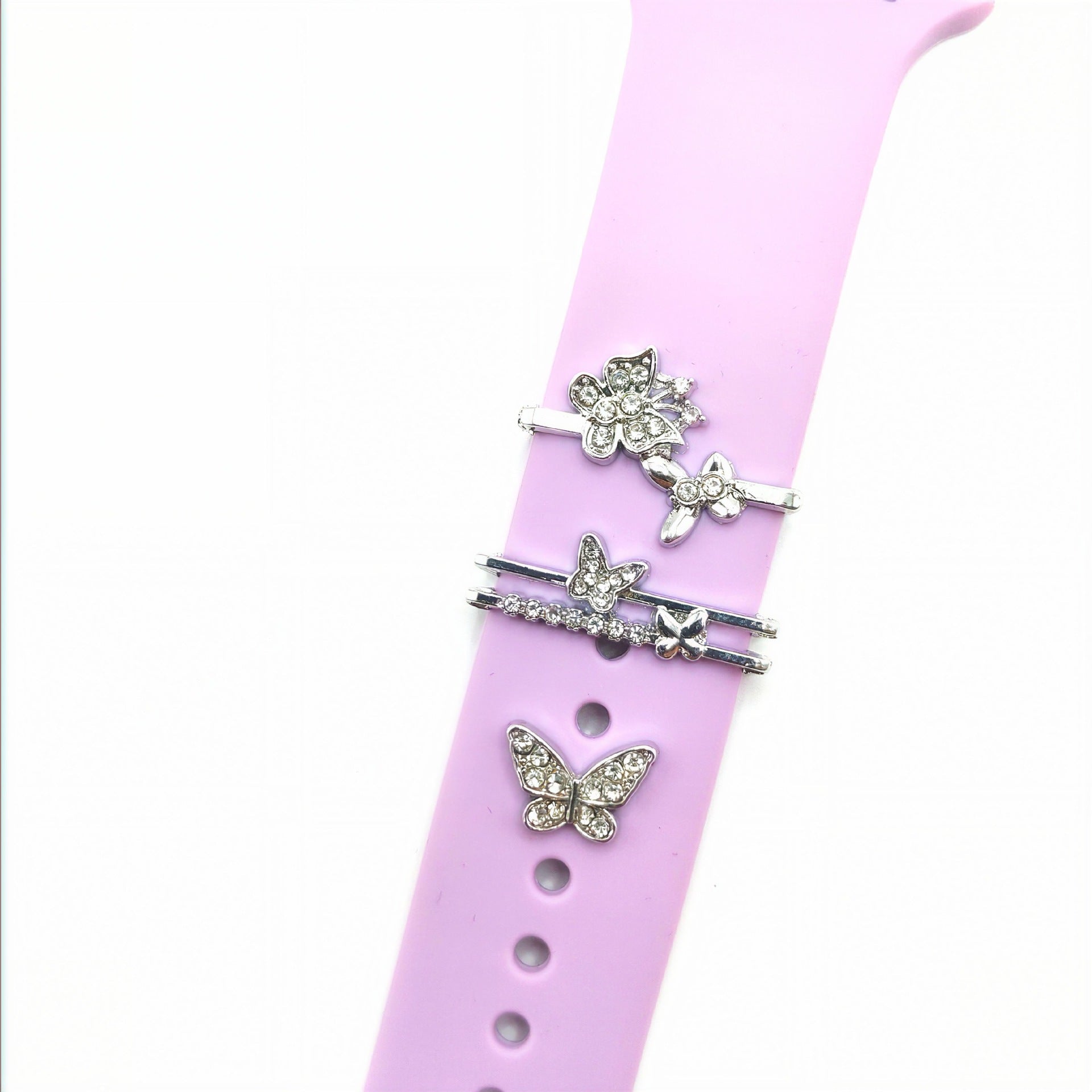 Wholesale Smart Watch Apple Watch Silicone Strap Decorative Ring New Butterfly Double Layer Hollow Diamond Decorative Nails