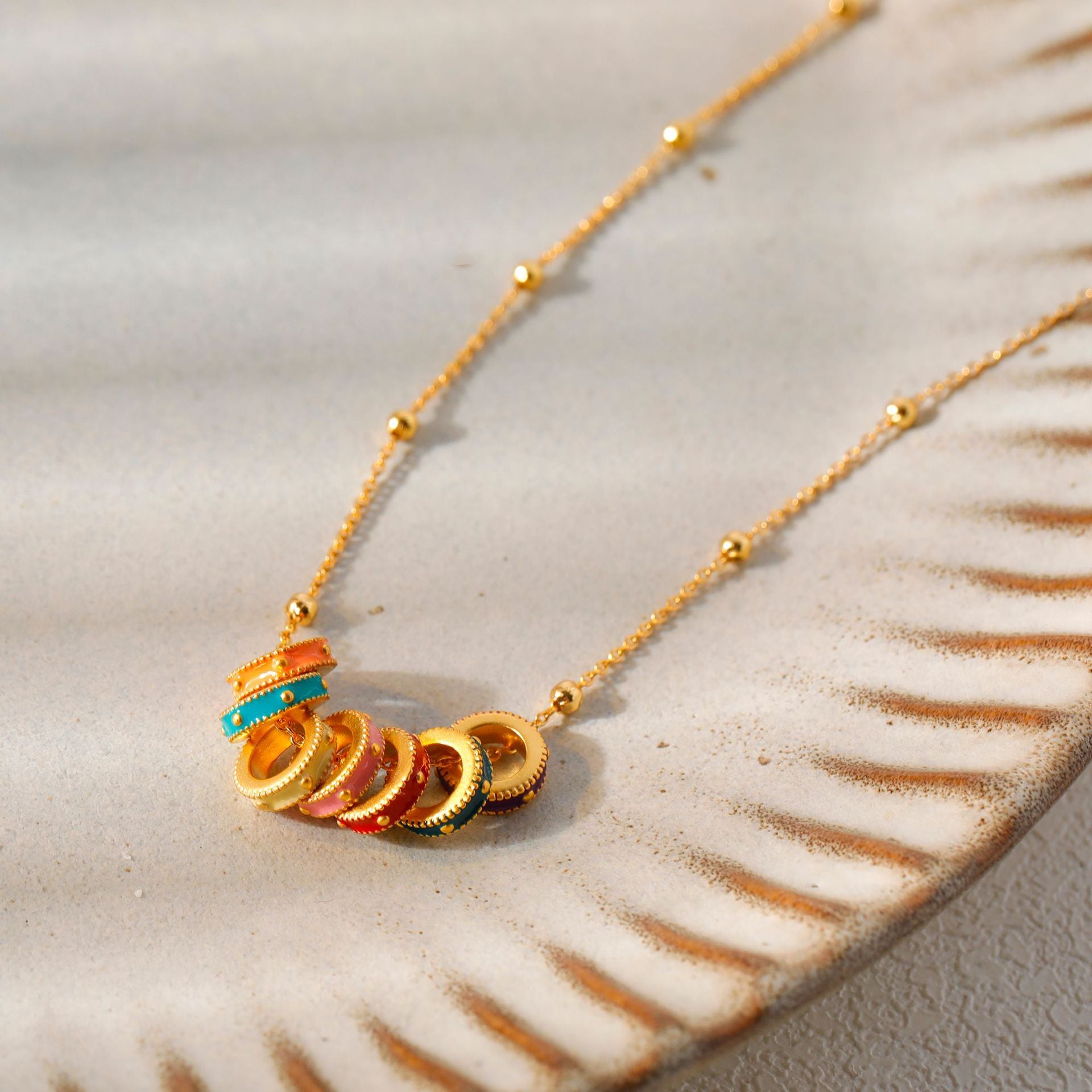 Wholesale Retro Color Dopamine Ring Tassel Necklace