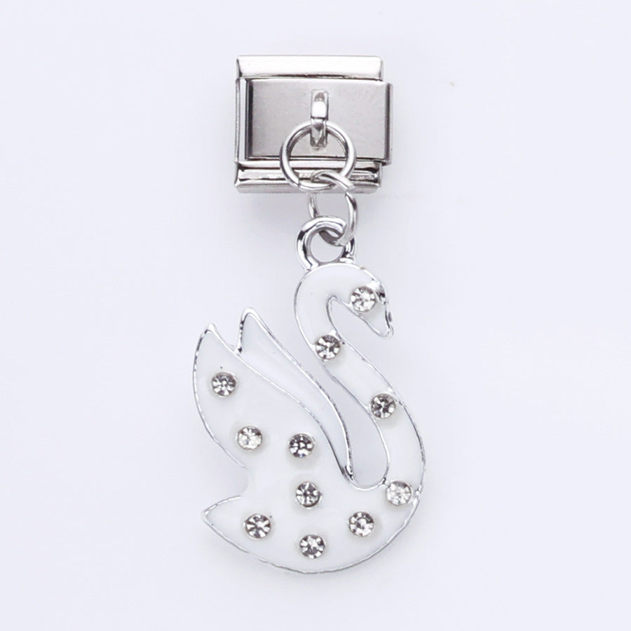 Wholesale 10pcs Tulip Cat Swan Alloy Pendant Italian Module DIY Stainless Steel Bracelet Accessories