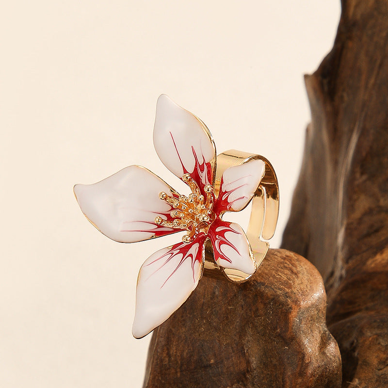 Wholesale  Flower Exaggerated Creative French Retro Elegant Metal Oil Drop  Ring