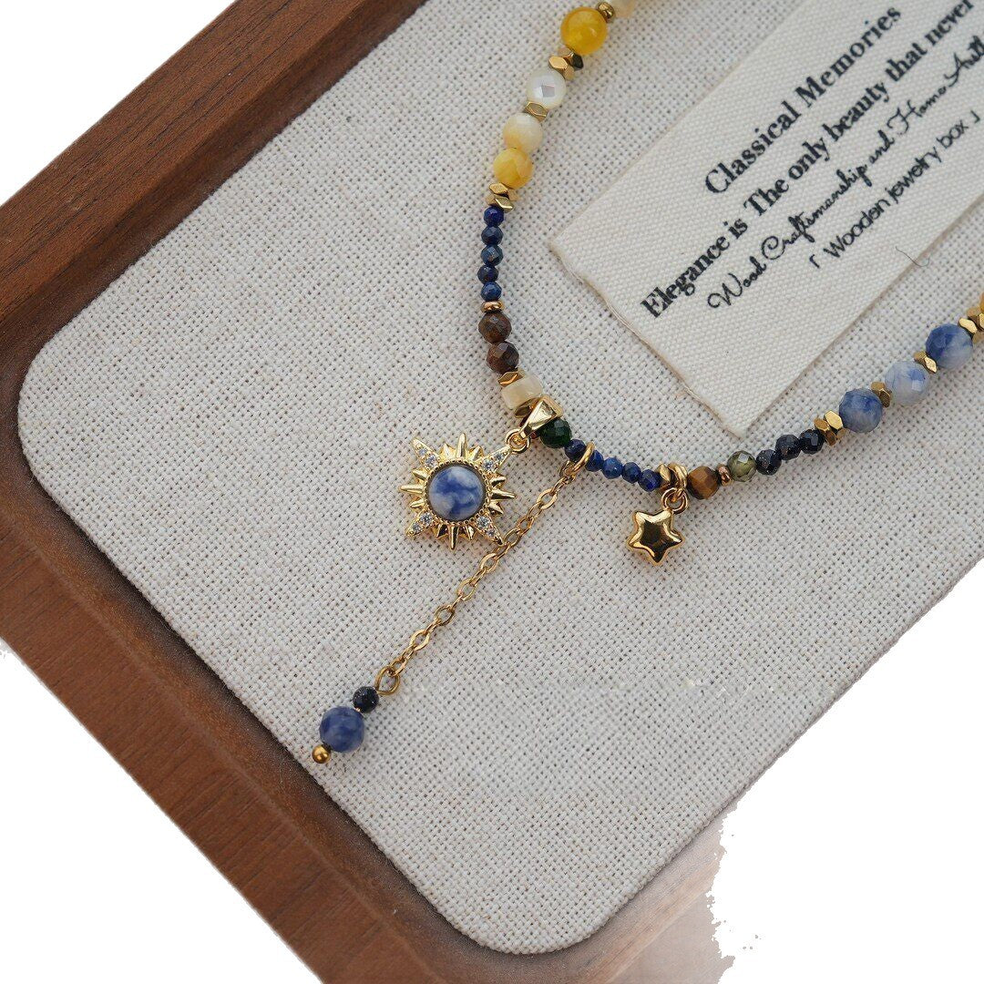 Wholesale Electroplated Alloy Starry Sky Beaded Tassel Necklace,  Retro Chinese-Style Clavicle Chain,  Fashion Jewelry Accessory for Women