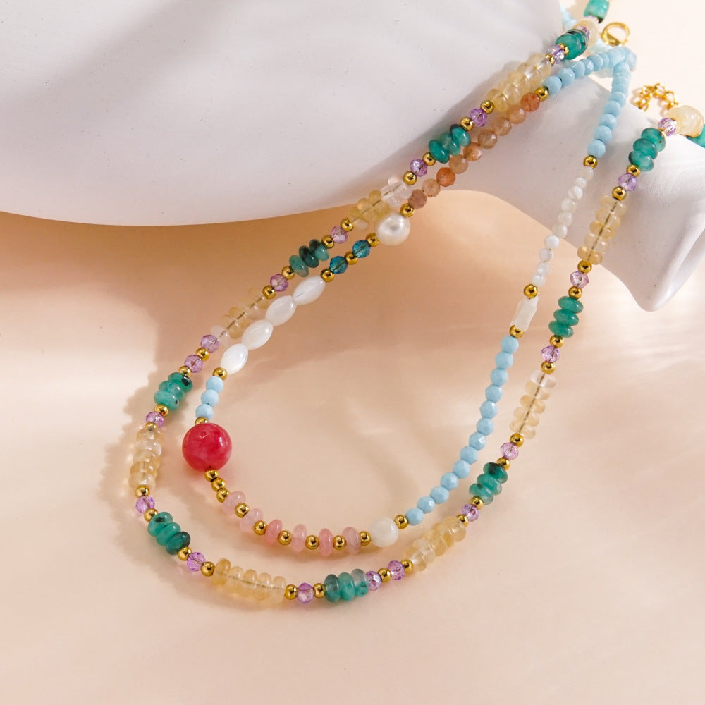 Wholesale  light luxury gorgeous fresh water pearl crystal natural stone shell stainless steel beaded necklace