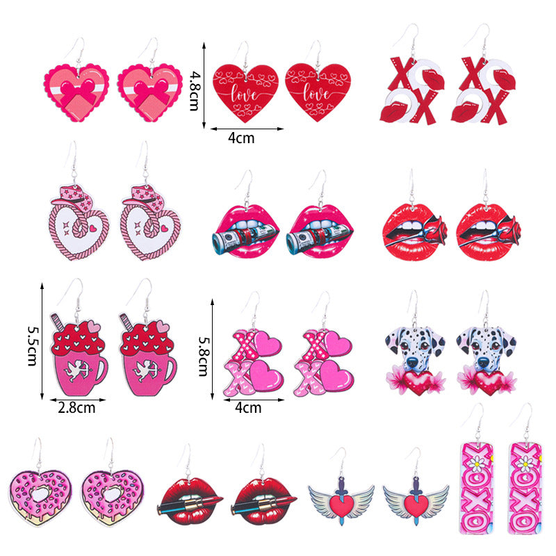 Wholesale  wooden Valentine's Day earrings  lips pink love xoxo letter earrings